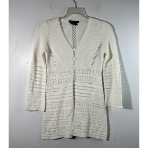Womens Etcetera V Neck Knit Crochet Cut Out Cardigan White S NWOT Boho Retro